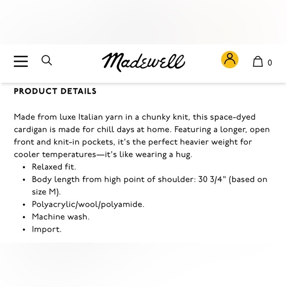 NWT Madewell Long Cardigan Sweater - Picture 4 of 4